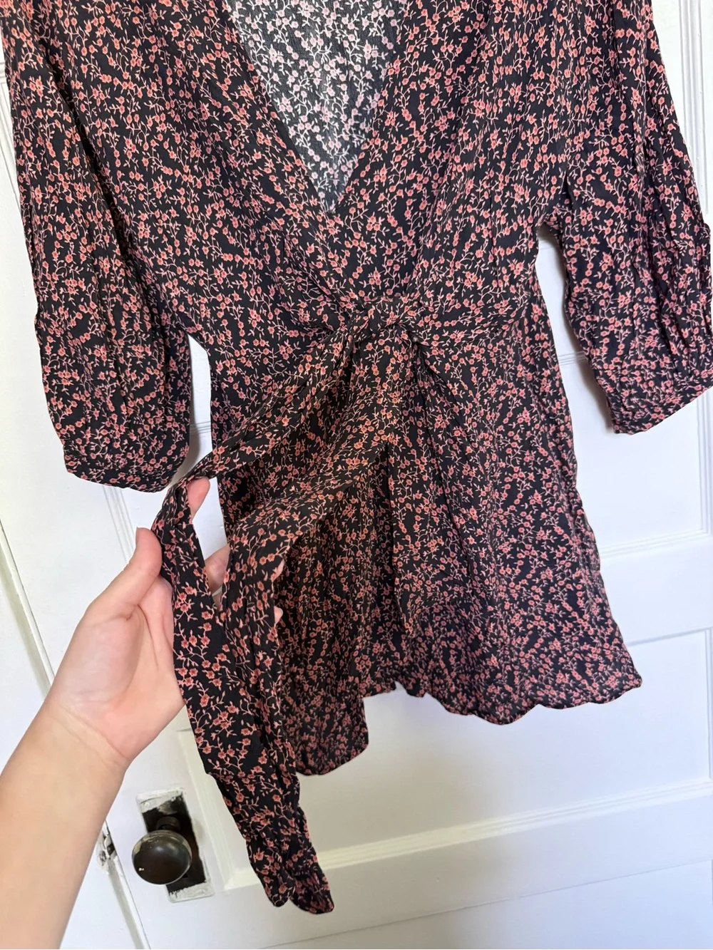 Free People Clara Tunic Mini Dress V-Neckline  & Dainty Floral Print Boho Sz M